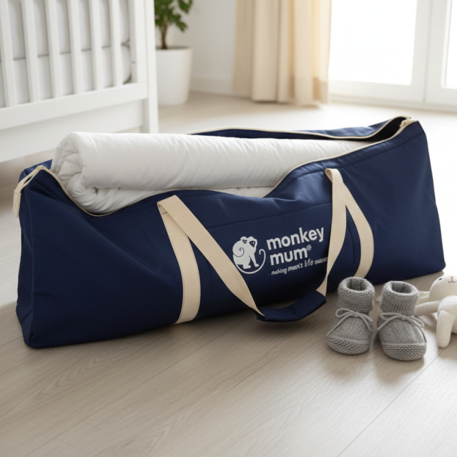 Große Reisetasche Monkey Mum® für Bettschutzgitter - dunkelblau