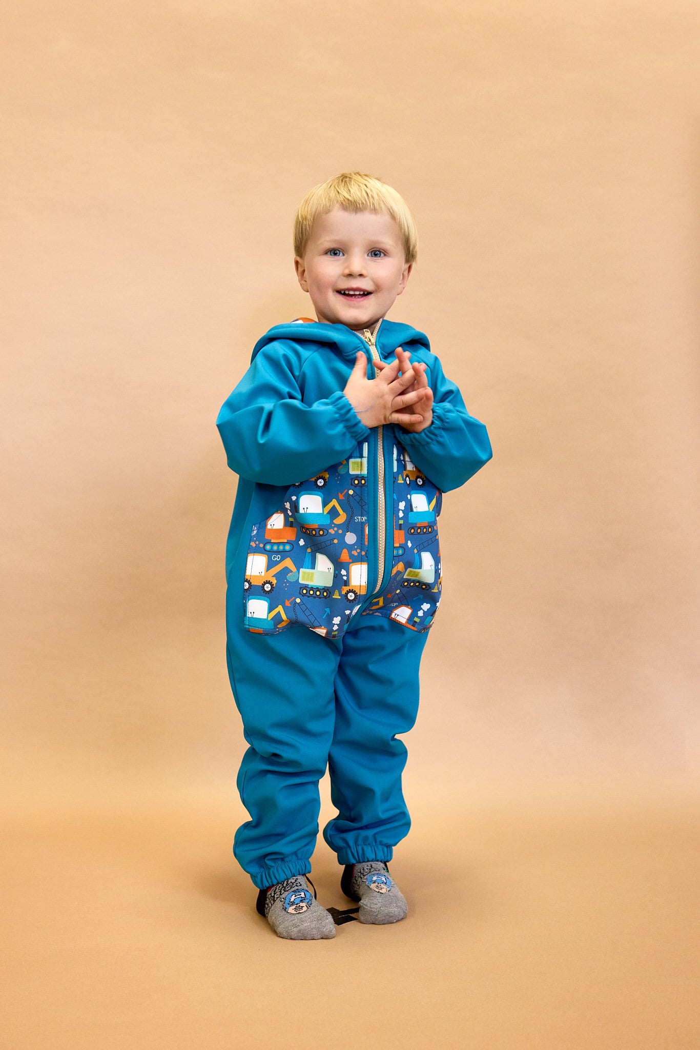 Monkey Mum® Kinder-Winter-Softshelloverall mit Lammfellfutter - Märchenhaftes Sandmännchen mit Bär - Gr. 62/68, 74/80