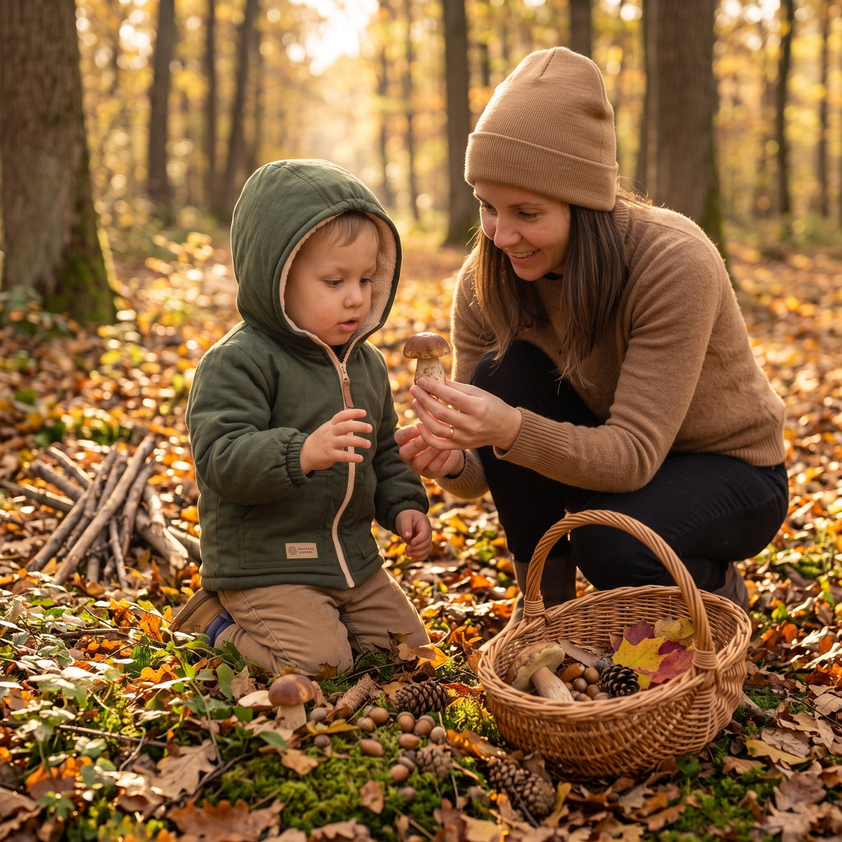 Kinder-Winter-Softshelljacke mit Teddyfutter Monkey Mum® - Khaki-Jäger