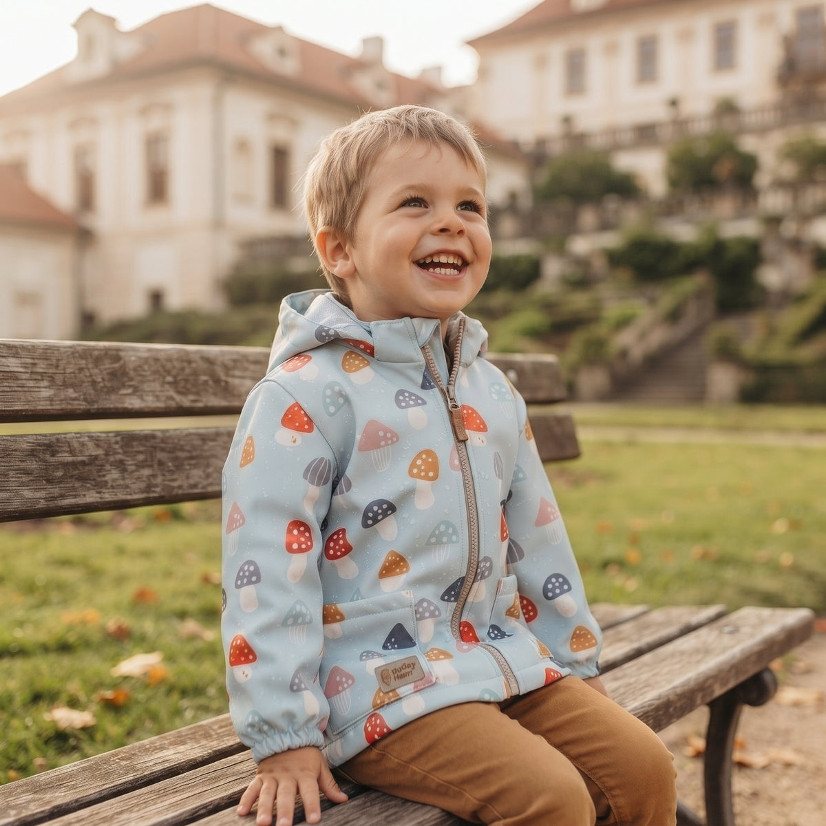 Kinder-Softshelljacke mit Membran Monkey Mum® - Bunte Fliegenpilze