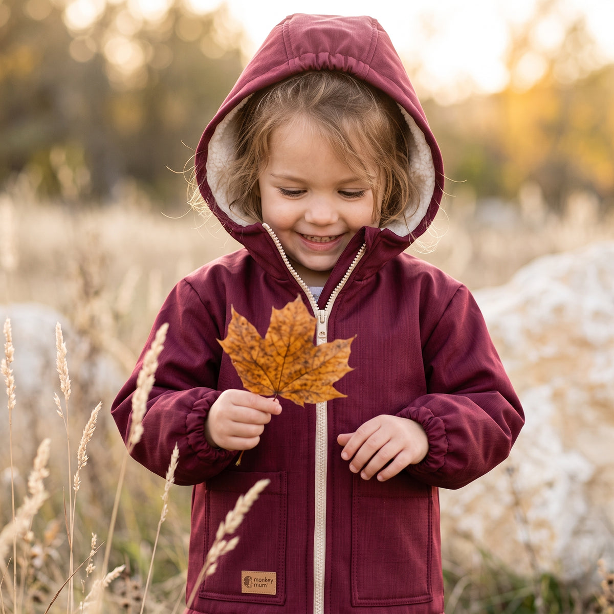 Kinder-Winter-Softshelljacke mit Lammfell Monkey Mum® - Burgunder Rotkäppchen