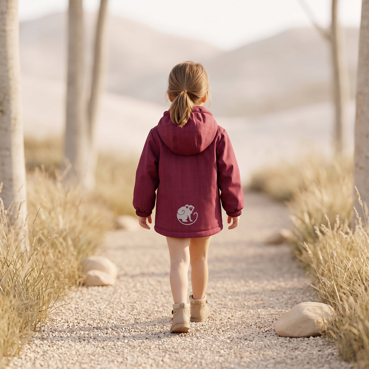 Kinder-Winter-Softshelljacke mit Lammfell Monkey Mum® - Burgunder Rotkäppchen