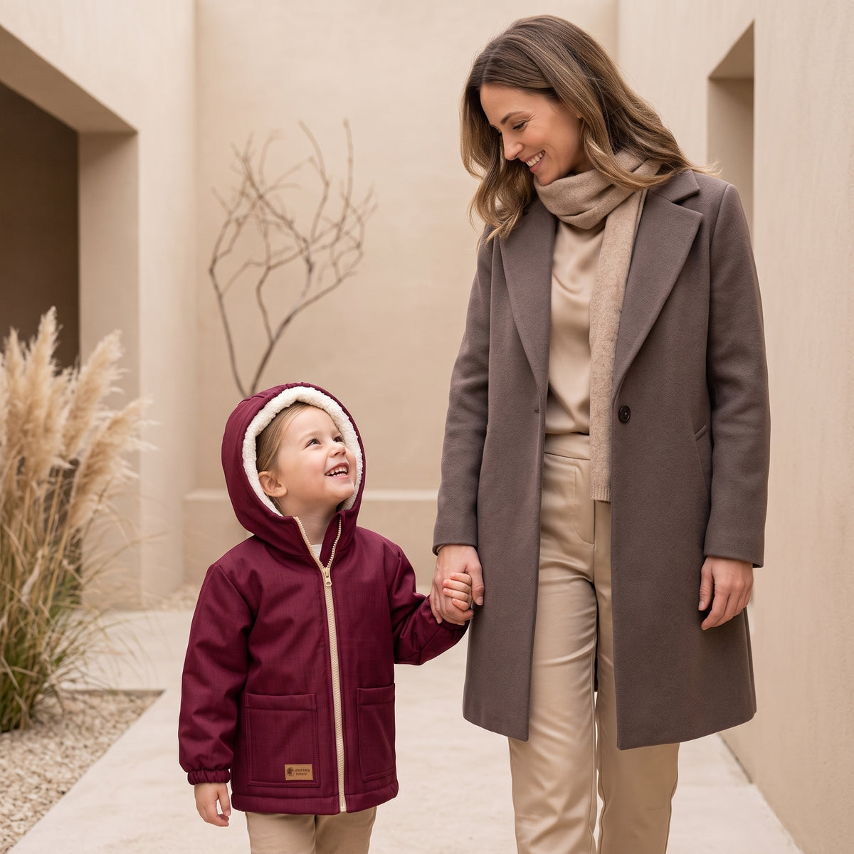 Kinder-Winter-Softshelljacke mit Lammfell Monkey Mum® - Burgunder Rotkäppchen