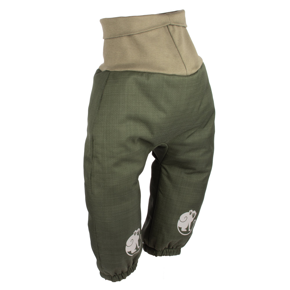 Mitwachsende Kinder-Winter-Softshellhose mit Teddyfutter Monkey Mum® - Khaki-Jäger