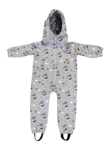 Monkey Mum® Softshell-Overall mit Membran – Wölfe auf dem Fahrrad - Gr. 98/104, 110/116